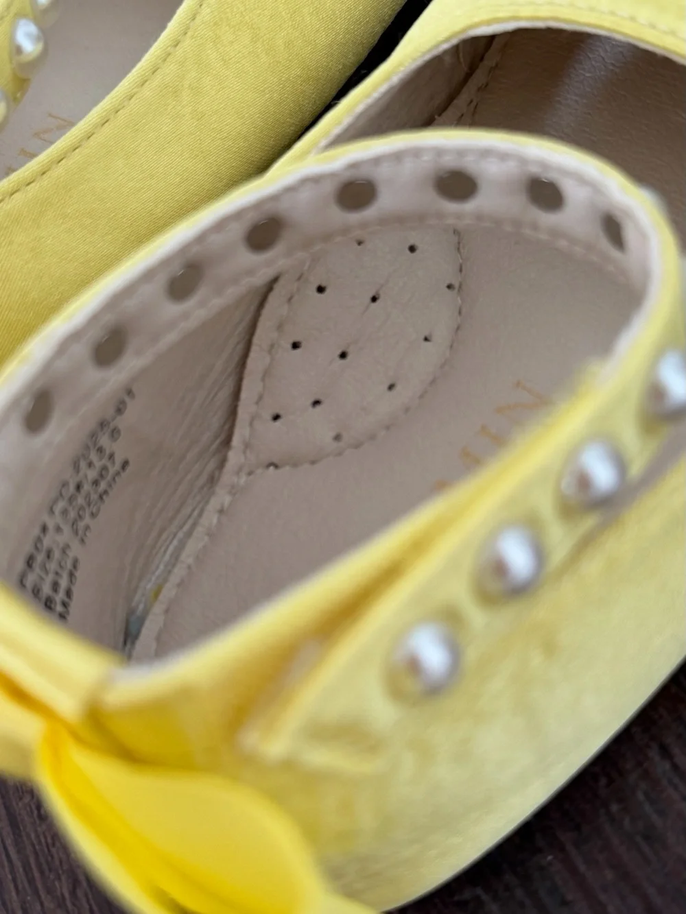 Girls Yellow Pearl Mary Jane Flats